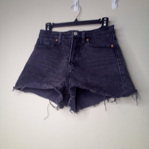 Old Navy Cut-Off Shorts Women 4 Denim Sky Hi A-Line Raw Hem Black - Picture 2 of 12